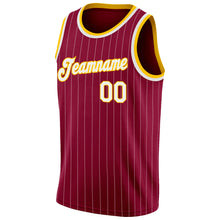 Laden Sie das Bild in den Galerie-Viewer, Custom Maroon White Pinstripe White-Gold Authentic Basketball Jersey