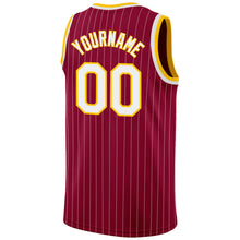 Laden Sie das Bild in den Galerie-Viewer, Custom Maroon White Pinstripe White-Gold Authentic Basketball Jersey