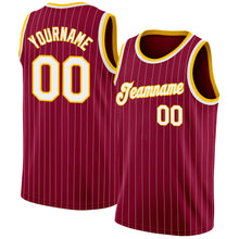 Laden Sie das Bild in den Galerie-Viewer, Custom Maroon White Pinstripe White-Gold Authentic Basketball Jersey