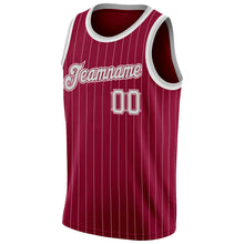 Загрузить изображение в средство просмотра галереи, Custom Maroon White Pinstripe Gray-White Authentic Basketball Jersey