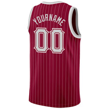 Загрузить изображение в средство просмотра галереи, Custom Maroon White Pinstripe Gray-White Authentic Basketball Jersey