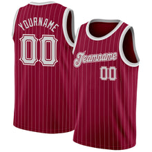 Загрузить изображение в средство просмотра галереи, Custom Maroon White Pinstripe Gray-White Authentic Basketball Jersey