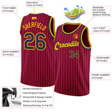 Загрузить изображение в средство просмотра галереи, Custom Maroon White Pinstripe Navy-Gold Authentic Basketball Jersey