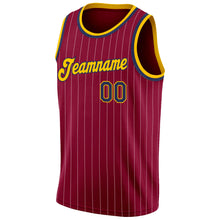Загрузить изображение в средство просмотра галереи, Custom Maroon White Pinstripe Navy-Gold Authentic Basketball Jersey