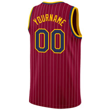 Загрузить изображение в средство просмотра галереи, Custom Maroon White Pinstripe Navy-Gold Authentic Basketball Jersey