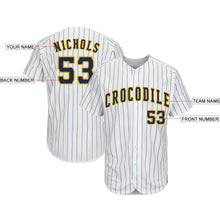 Charger l'image dans la galerie, Custom White Royal Pinstripe Navy-Gold Baseball Jersey