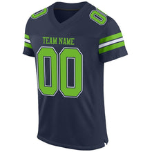 Charger l'image dans la galerie, Custom Navy Neon Green-White Mesh Authentic Football Jersey