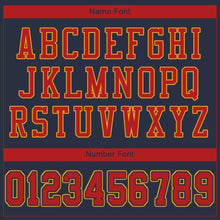 Laden Sie das Bild in den Galerie-Viewer, Custom Navy Scarlet-Gold Mesh Authentic Football Jersey