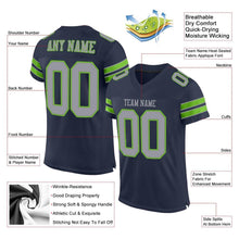 Laden Sie das Bild in den Galerie-Viewer, Custom Navy Light Gray-Neon Green Mesh Authentic Football Jersey