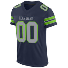 Laden Sie das Bild in den Galerie-Viewer, Custom Navy Light Gray-Neon Green Mesh Authentic Football Jersey