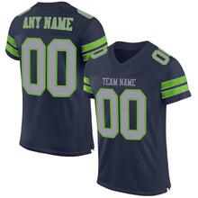 Laden Sie das Bild in den Galerie-Viewer, Custom Navy Light Gray-Neon Green Mesh Authentic Football Jersey