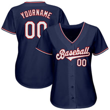 Load image into Gallery viewer, Custom Navy White-Red Authentic Baseball Jersey