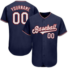 Load image into Gallery viewer, Custom Navy White-Red Authentic Baseball Jersey