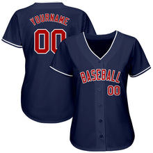 Load image into Gallery viewer, Custom Navy Red-White Authentic Baseball Jersey