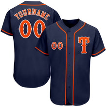 Load image into Gallery viewer, Custom Navy Orange-White Authentic Baseball Jersey
