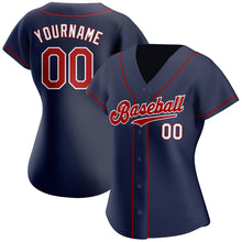 Load image into Gallery viewer, Custom Navy Red-White Authentic Baseball Jersey