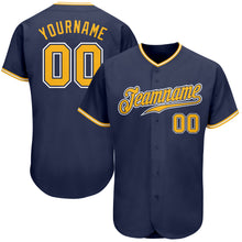 Load image into Gallery viewer, Custom Navy Gold-White Authentic Baseball Jersey