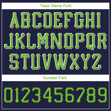 Laden Sie das Bild in den Galerie-Viewer, Custom Navy Neon Green-White Stitched Adjustable Snapback Hat