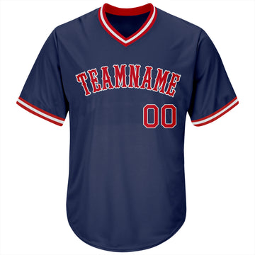 Custom Navy Red-White Authentic Throwback Rib-Knit Baseball Jersey Shirt