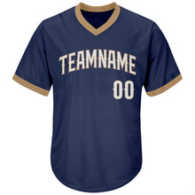 Загрузить изображение в средство просмотра галереи, Custom Navy White-Old Gold Authentic Throwback Rib-Knit Baseball Jersey Shirt