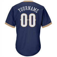 Загрузить изображение в средство просмотра галереи, Custom Navy White-Old Gold Authentic Throwback Rib-Knit Baseball Jersey Shirt