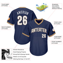 Загрузить изображение в средство просмотра галереи, Custom Navy White-Old Gold Authentic Throwback Rib-Knit Baseball Jersey Shirt