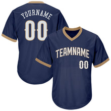 Загрузить изображение в средство просмотра галереи, Custom Navy White-Old Gold Authentic Throwback Rib-Knit Baseball Jersey Shirt