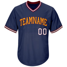 Загрузить изображение в средство просмотра галереи, Custom Navy White-Gold Authentic Throwback Rib-Knit Baseball Jersey Shirt