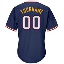 Загрузить изображение в средство просмотра галереи, Custom Navy White-Gold Authentic Throwback Rib-Knit Baseball Jersey Shirt