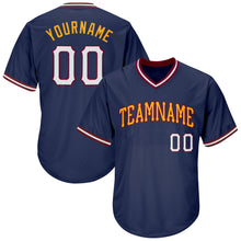 Загрузить изображение в средство просмотра галереи, Custom Navy White-Gold Authentic Throwback Rib-Knit Baseball Jersey Shirt