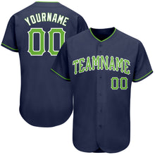 Laden Sie das Bild in den Galerie-Viewer, Custom Navy Neon Green-White Authentic Baseball Jersey