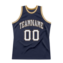 Charger l'image dans la galerie, Custom Navy White-Old Gold Authentic Throwback Basketball Jersey