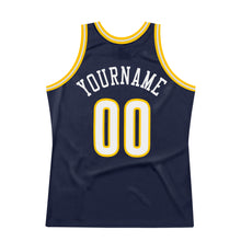 Charger l'image dans la galerie, Custom Navy White-Gold Authentic Throwback Basketball Jersey