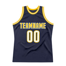 Charger l'image dans la galerie, Custom Navy White-Gold Authentic Throwback Basketball Jersey