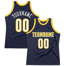 Charger l'image dans la galerie, Custom Navy White-Gold Authentic Throwback Basketball Jersey