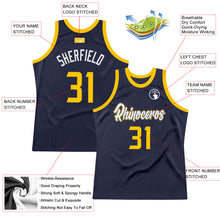 Load image into Gallery viewer, Custom Navy Gold-White Authentic Throwback Basketball Jersey