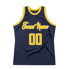 Загрузить изображение в средство просмотра галереи, Custom Navy Gold-White Authentic Throwback Basketball Jersey