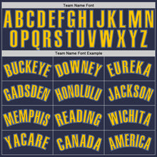 Load image into Gallery viewer, Custom Navy Gold-Light Blue Authentic Throwback Basketball Jersey