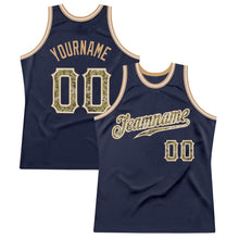 Загрузить изображение в средство просмотра галереи, Custom Navy Camo-Old Gold Authentic Throwback Basketball Jersey