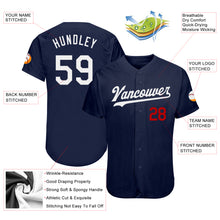 Load image into Gallery viewer, Custom Navy White-Red Authentic Baseball Jersey