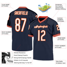 Load image into Gallery viewer, Custom Navy White-Orange Mesh Authentic Throwback Football Jersey