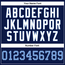 Load image into Gallery viewer, Custom Navy White Pinstripe Light Blue-White Authentic Baseball Jersey