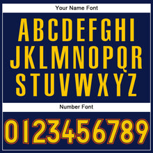 Load image into Gallery viewer, Custom Navy White Pinstripe Gold-Orange Authentic Baseball Jersey