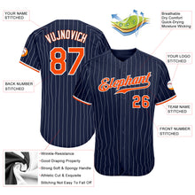 Load image into Gallery viewer, Custom Navy White Pinstripe Orange-White Authentic Baseball Jersey