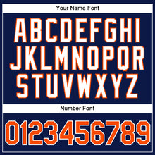 Load image into Gallery viewer, Custom Navy White Pinstripe Orange-White Authentic Baseball Jersey