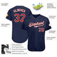 Загрузить изображение в средство просмотра галереи, Custom Navy White Pinstripe Red-White Authentic Baseball Jersey