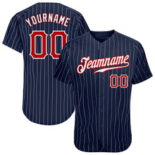 Загрузить изображение в средство просмотра галереи, Custom Navy White Pinstripe Red-White Authentic Baseball Jersey