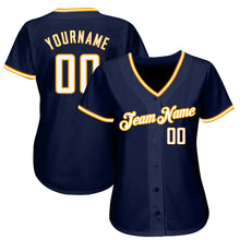 Load image into Gallery viewer, Custom Navy White-Gold Authentic Baseball Jersey