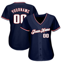Load image into Gallery viewer, Custom Navy White-Red Authentic Baseball Jersey