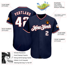 Load image into Gallery viewer, Custom Navy White-Red Authentic Baseball Jersey